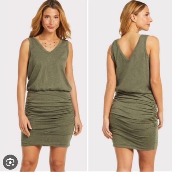 Sundry Dresses & Skirts - Sundry Ruched Army Green Dress